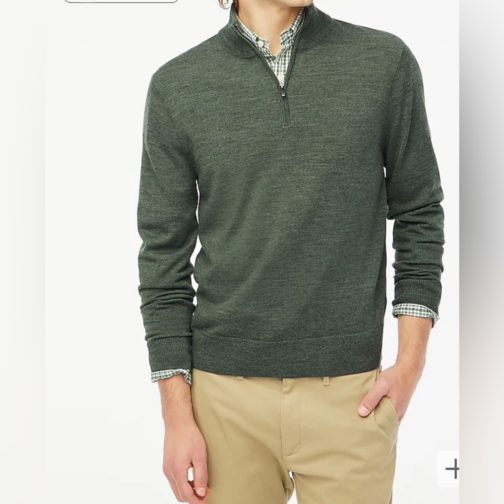 J. Crew Men's Merino Wool Blend Green Quarter Zip Pullover Sweater- Size XL